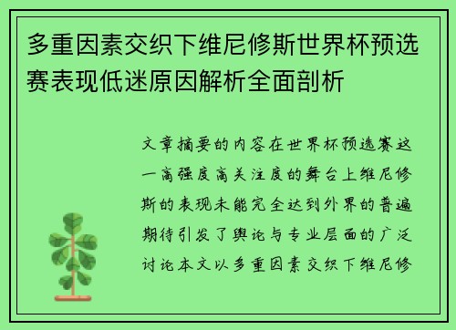 多重因素交织下维尼修斯世界杯预选赛表现低迷原因解析全面剖析
